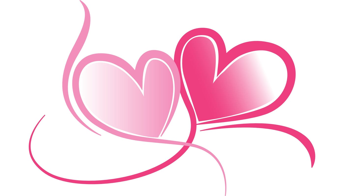 Valentinstag 2 Herzen in Rosa und Pink