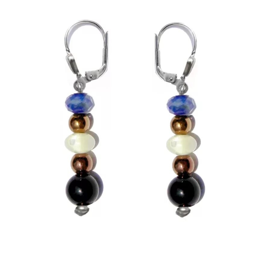 BELLASIX GEM MIX LINE: Ohrringe 925-er-Silber-Verschluss, Lapis Lazuli, Perlmutt, Onyx, Hematine