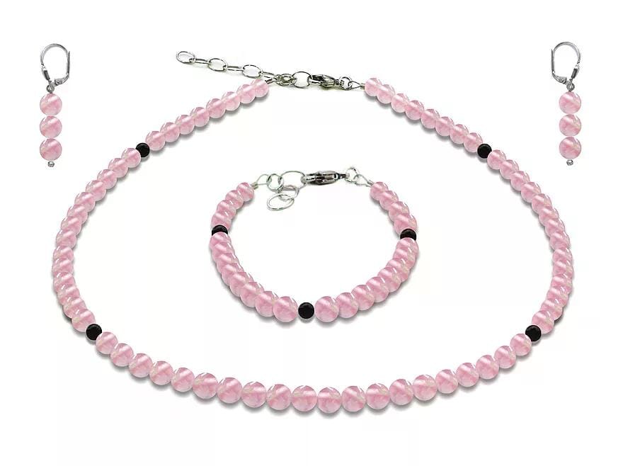 GEM Pure Line 3 Rosenquarz & Onyx Schmuck-Set 925er-Silber-Verschluss